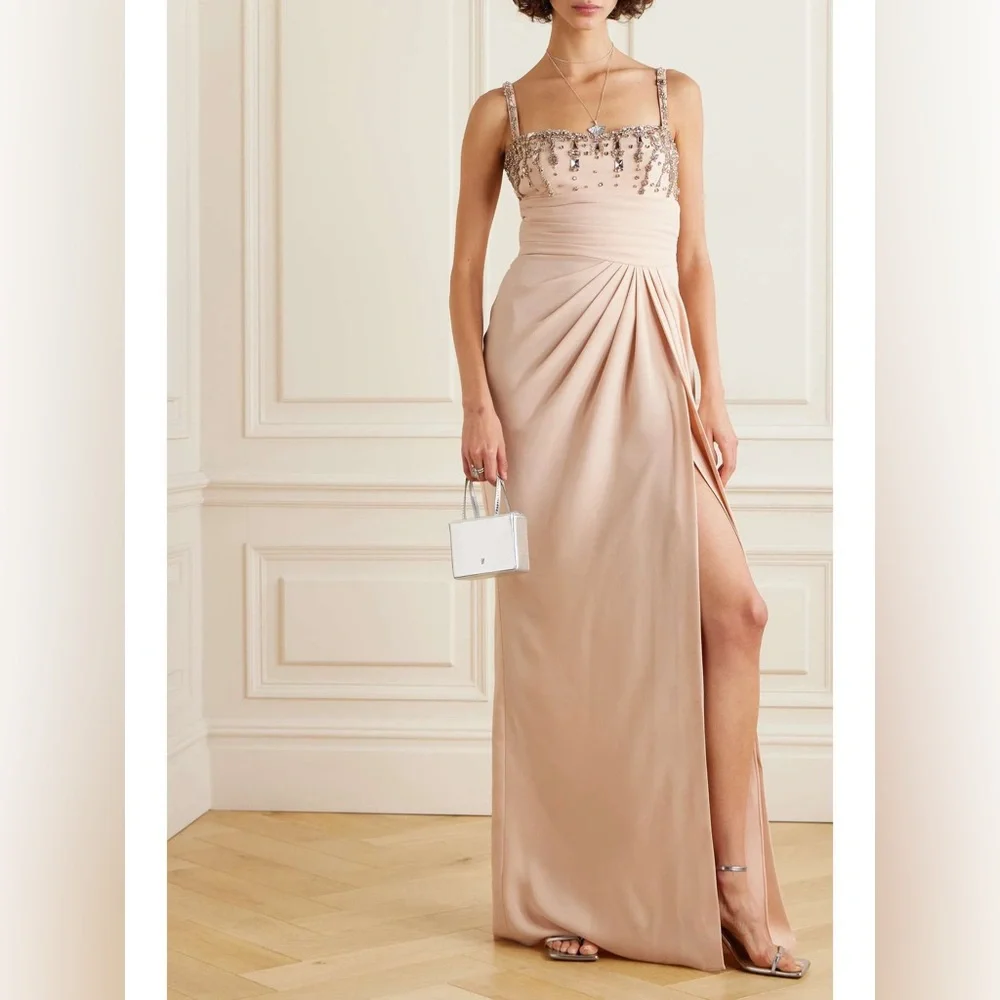ZUHAIR MURAD Crystal-embellished draped cady gown Cream Maxi Dress